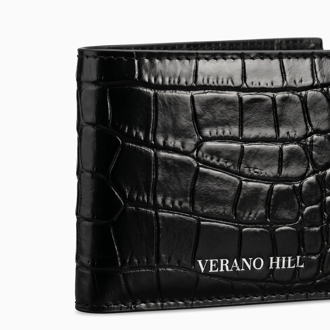 Croc-Embossed Genuine Leather Slim Wallet