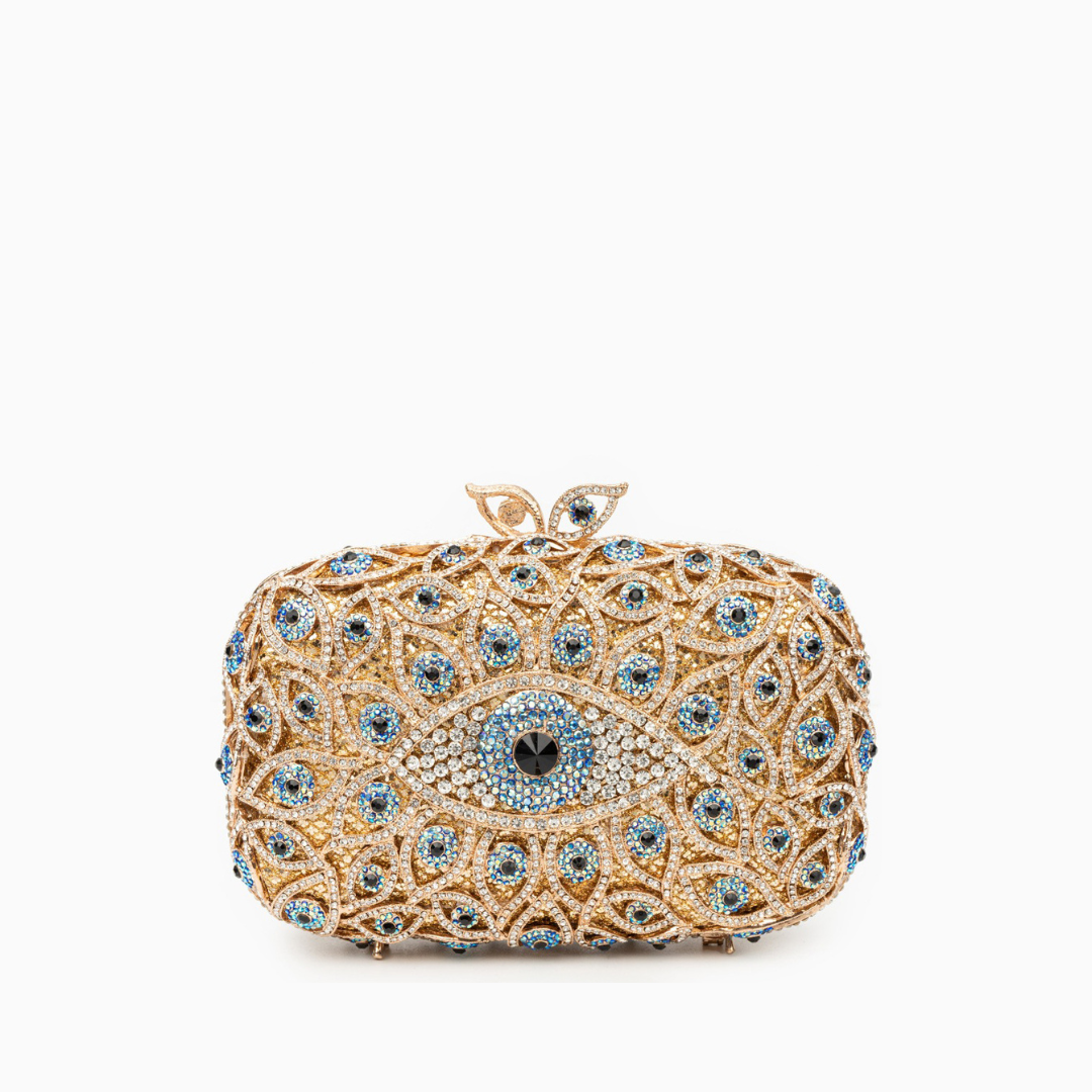 Crystal Evil Eye Clutch Bag - Gold