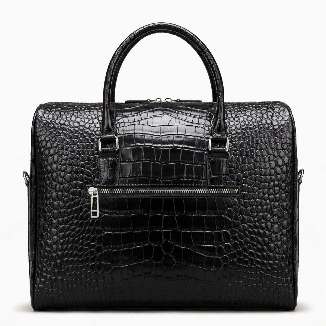 Croc-Embossed Genuine Leather Briefcase