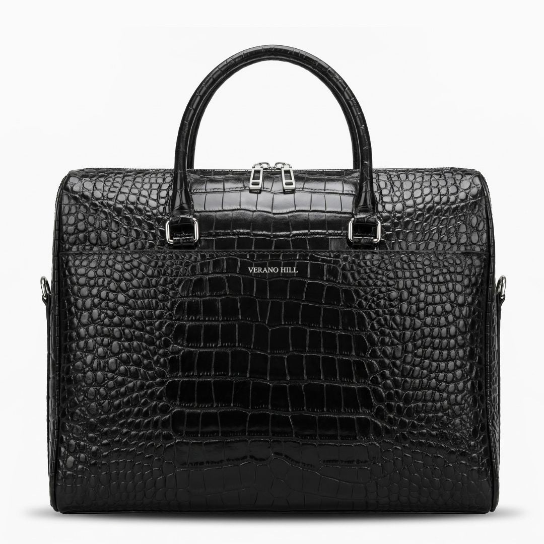 Croc-Embossed Genuine Leather Briefcase