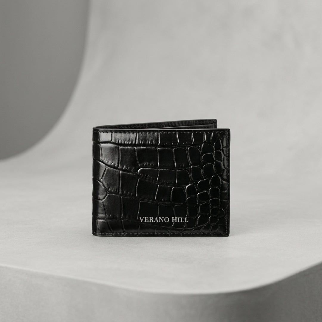 Croc-Embossed Genuine Leather Slim Wallet